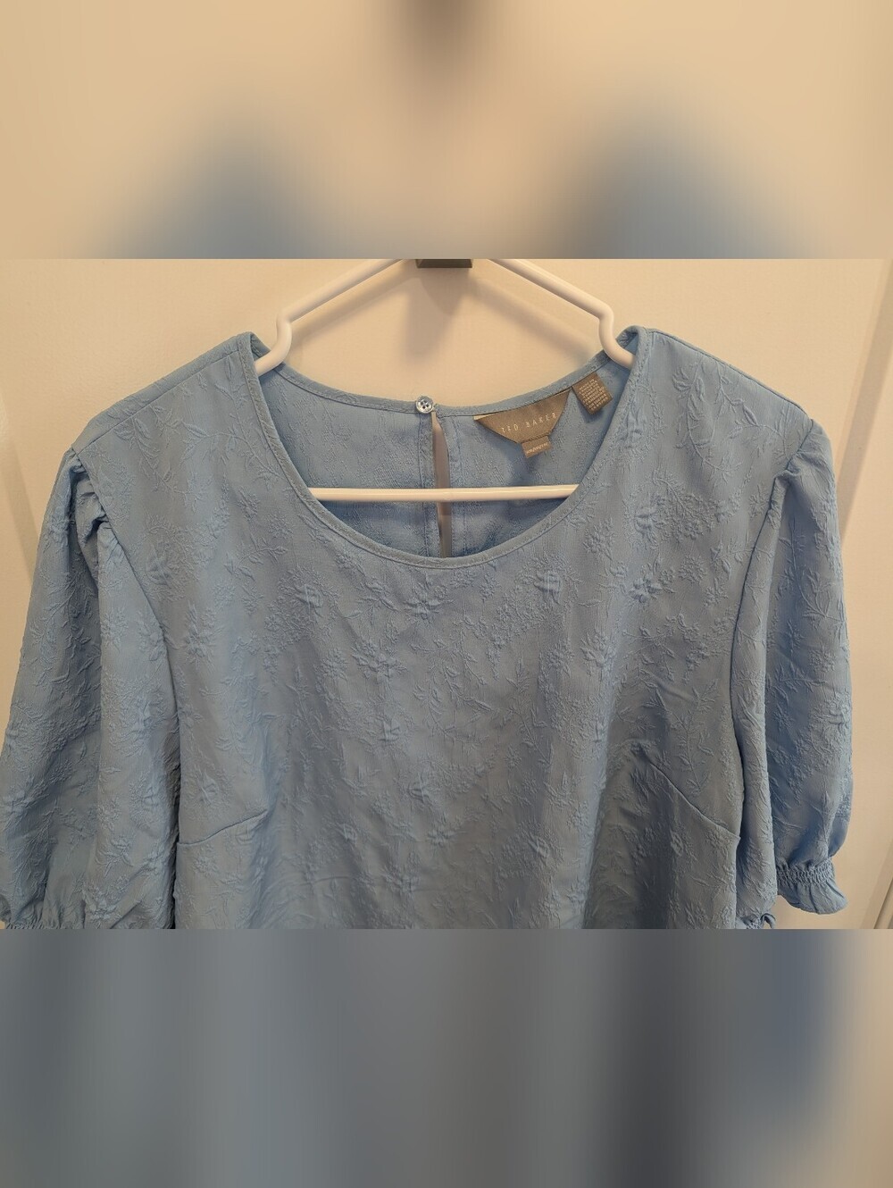 2/$40 Ted Baker Light Blue Puff Sleeve Blouse with textured floral - Picture 3 of 8
